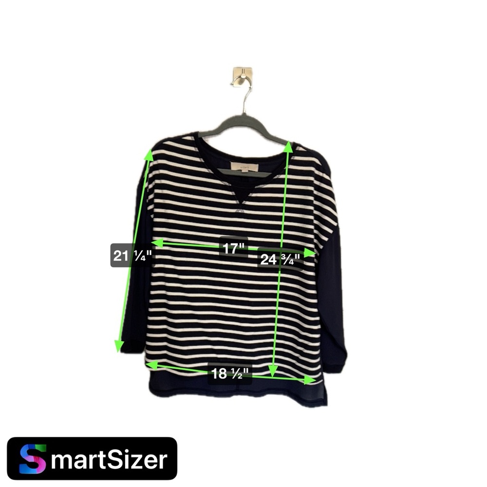 BlueWhite LOFT Women Cotton Polyester Blouse High Low Hem 3/4 Sleeve Striped‎ M - Picture 11 of 12